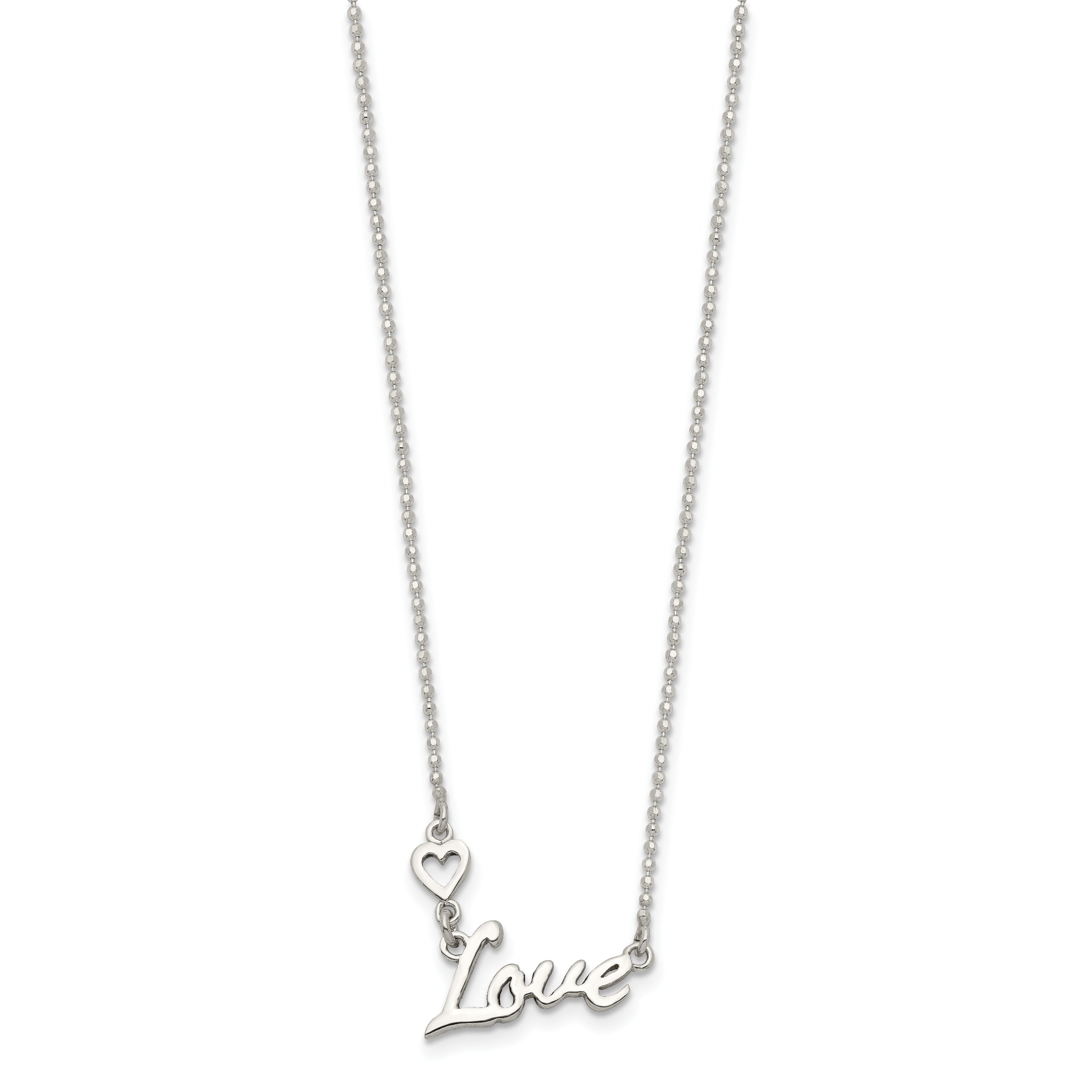 Sterling Silver Polished LOVE w/Heart Necklace