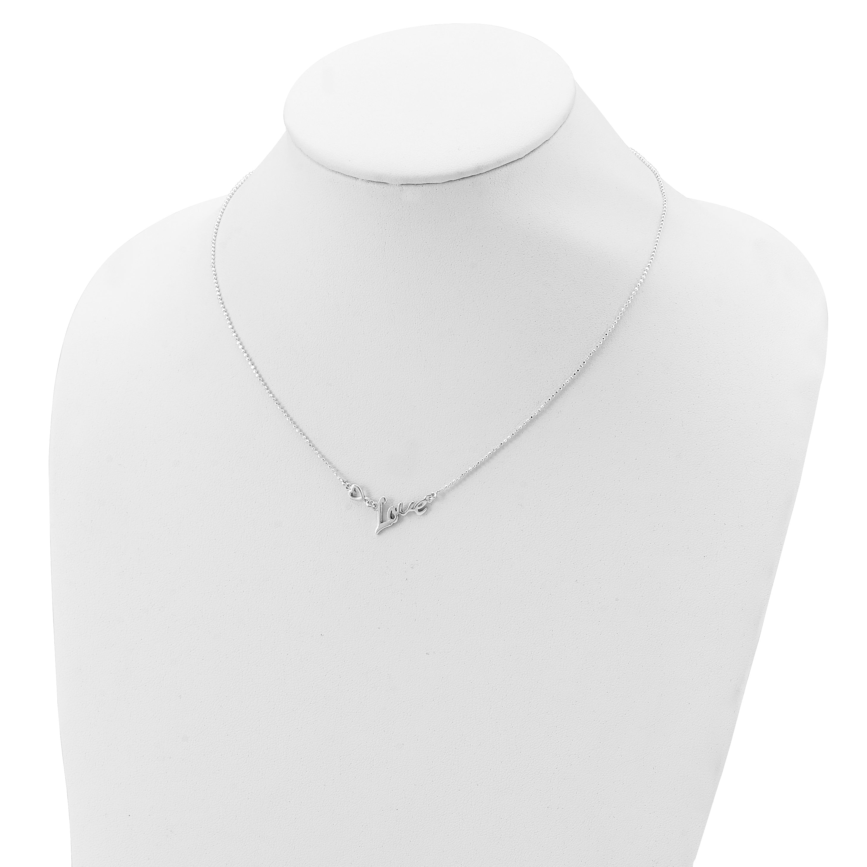 Sterling Silver Polished LOVE w/Heart Necklace