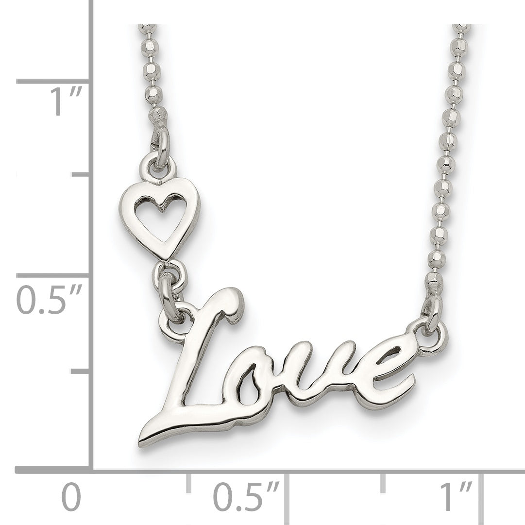 Sterling Silver Polished LOVE w/Heart Necklace