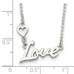 Sterling Silver Polished LOVE w/Heart Necklace