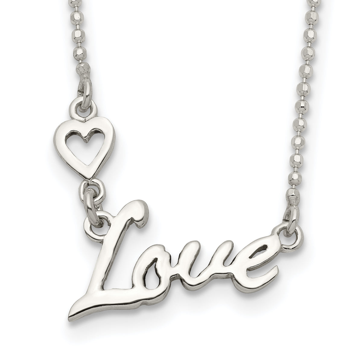 Sterling Silver Polished LOVE w/Heart Necklace