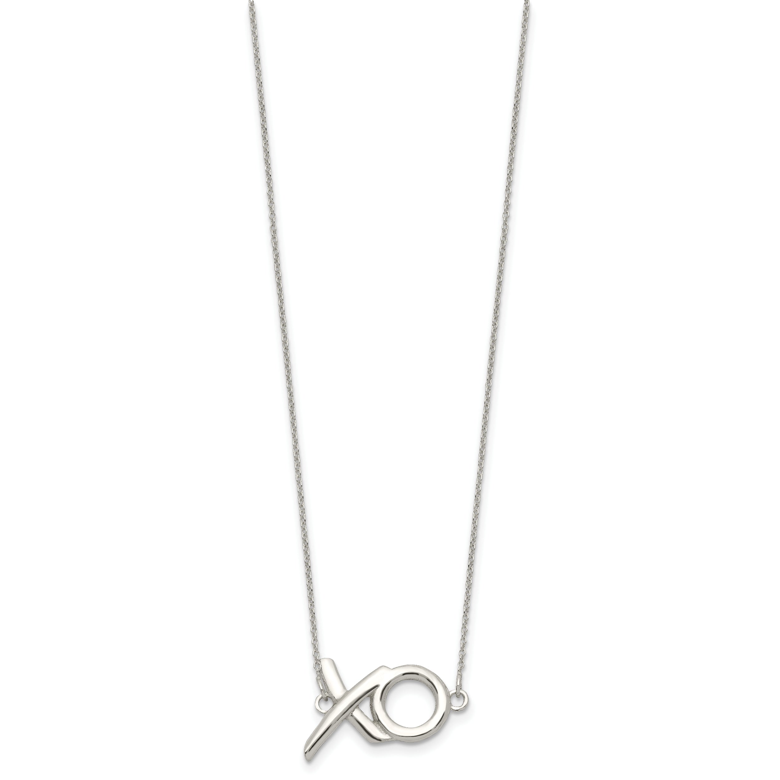 Sterling Silver Polished  XO w/2in. Ext. Necklace