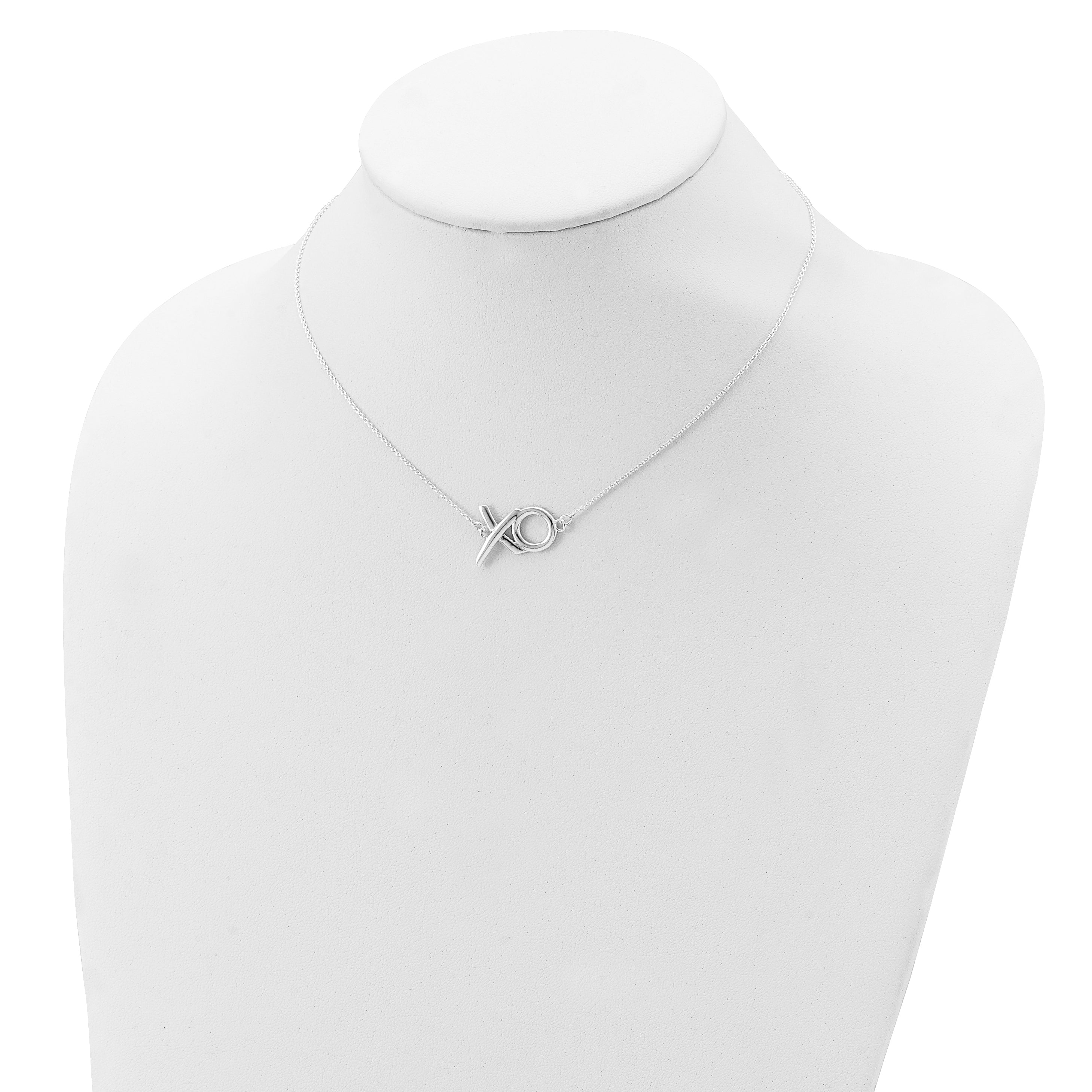 Sterling Silver Polished  XO w/2in. Ext. Necklace