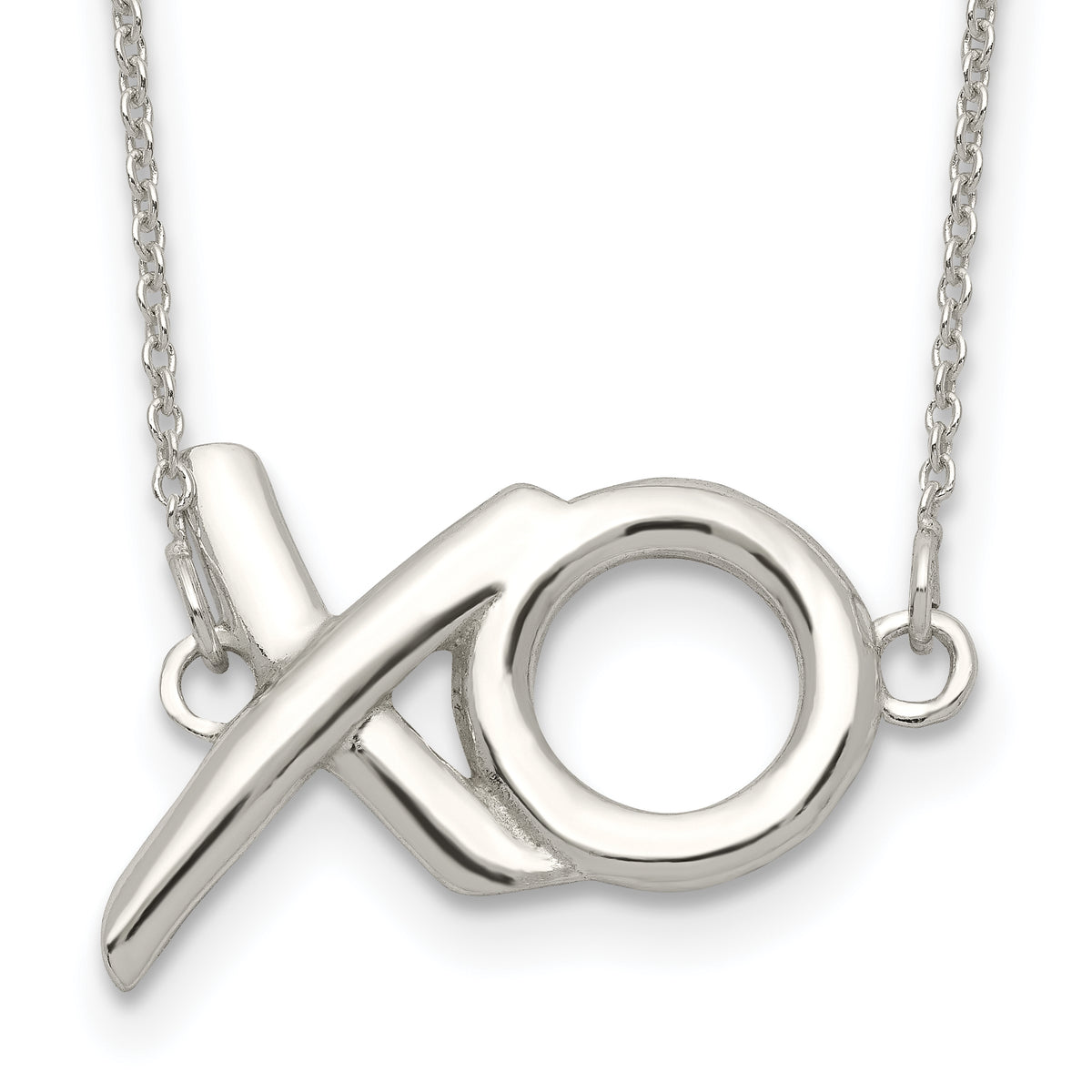 Sterling Silver Polished  XO w/2in. Ext. Necklace