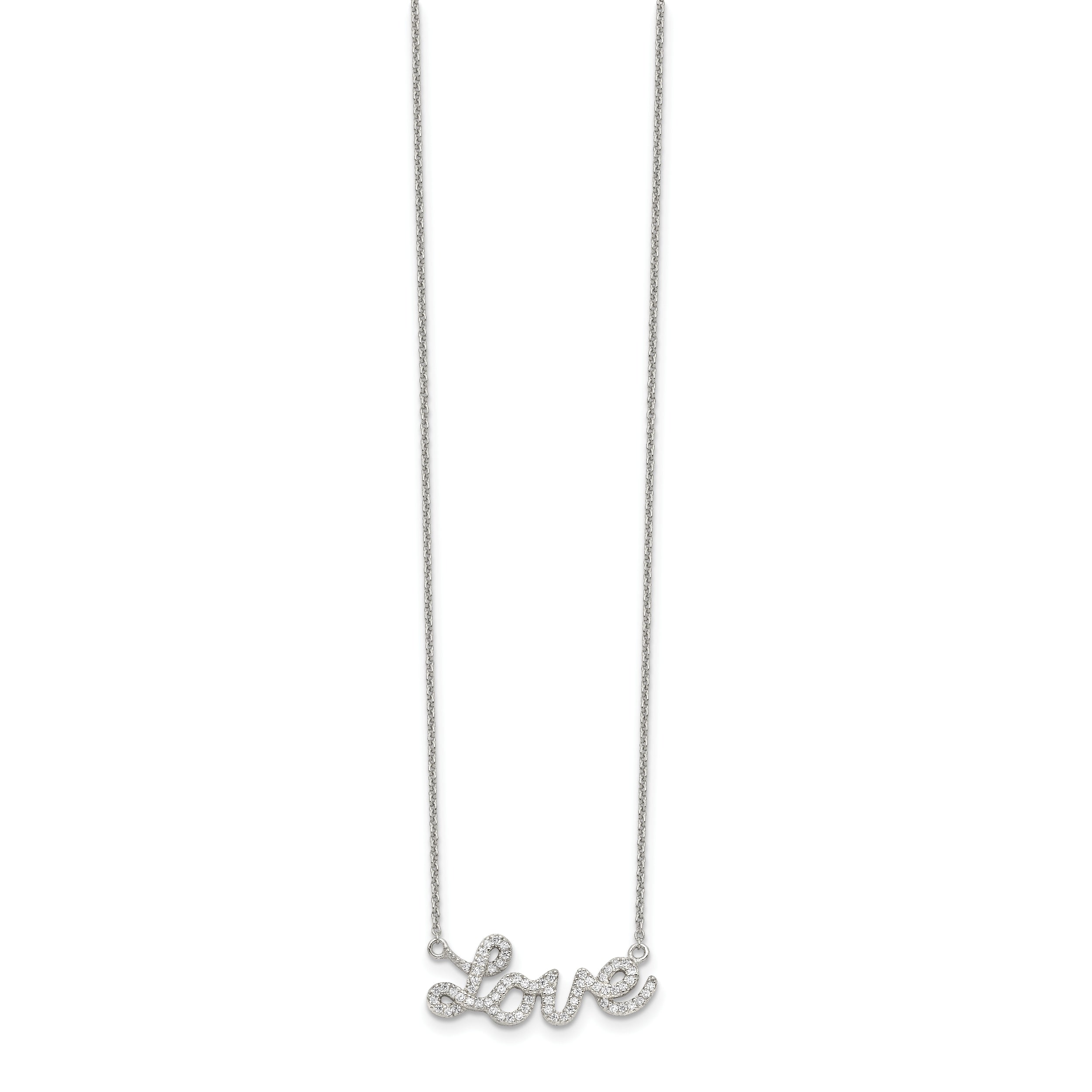 Sterling Silver Rhodium-plated Polished CZ LOVE 18in Necklace