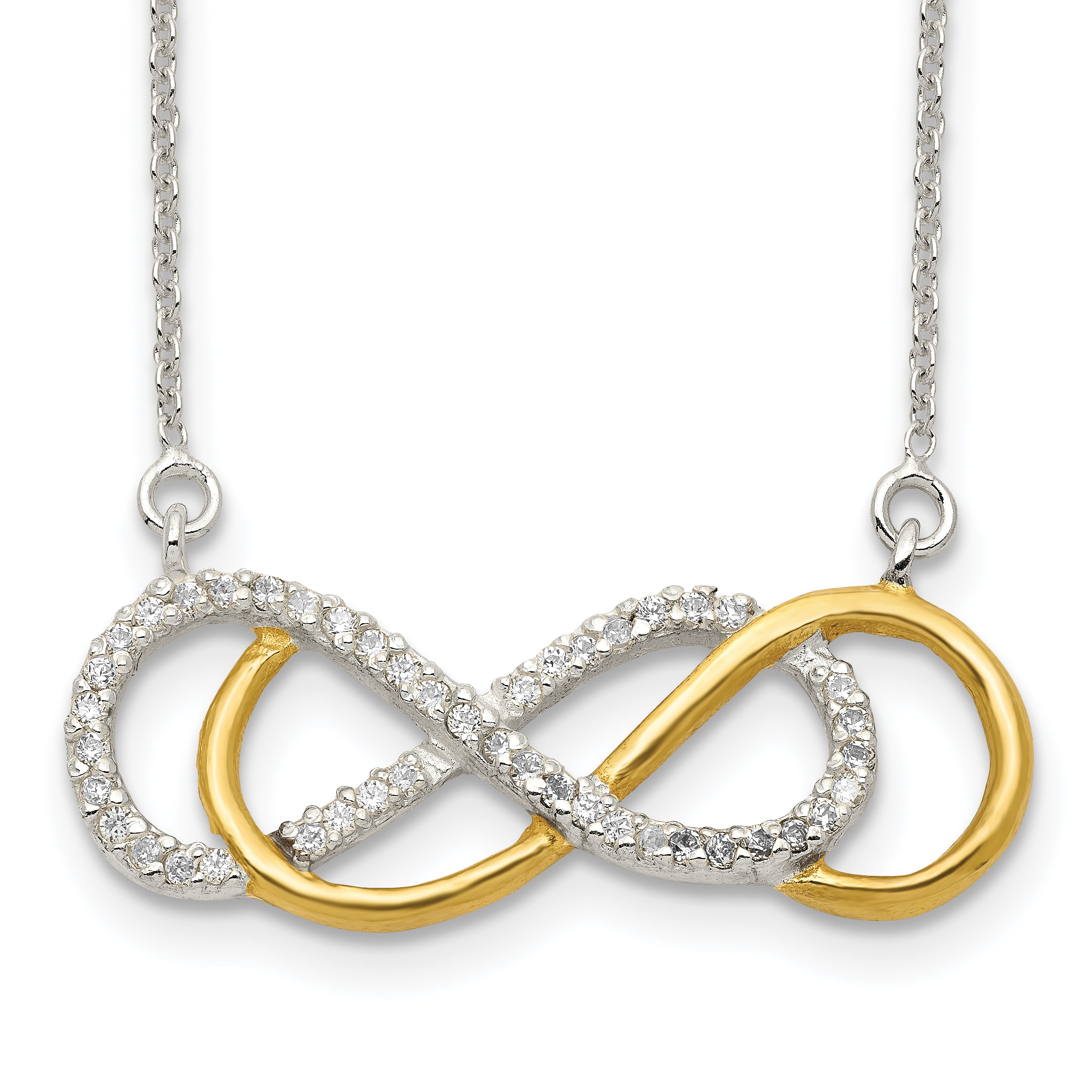 Sterling Silver Flash Gold-plated CZ Infinity Necklace