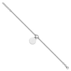 Sterling Silver Rhodium-plated Engravable Disc w/1in ext Bracelet