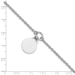 Sterling Silver Rhodium-plated Engravable Disc w/1in ext Bracelet