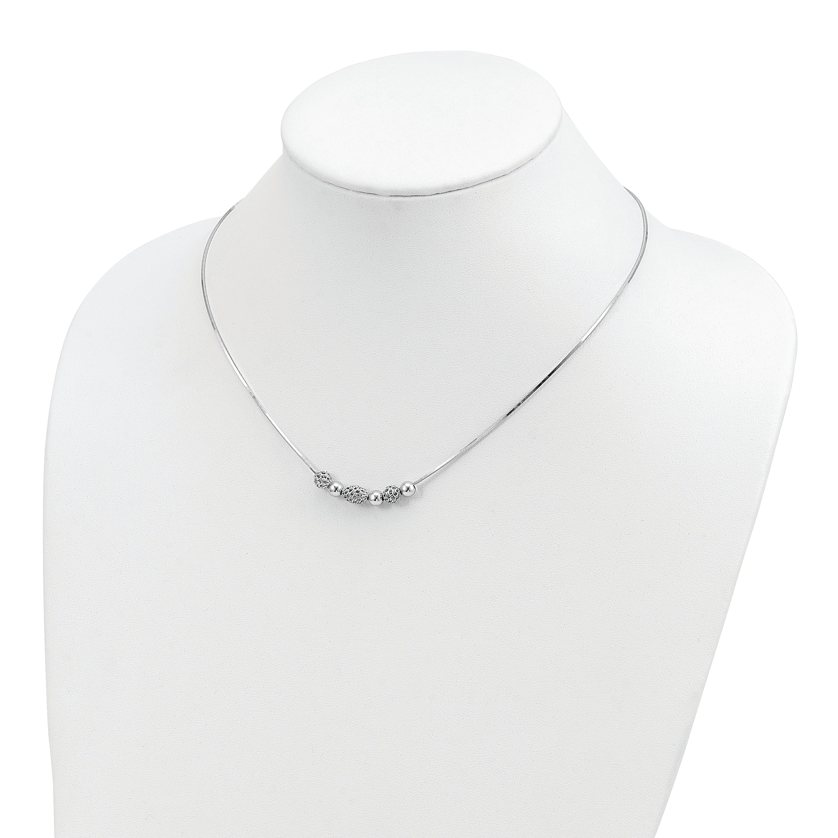 Sterling Silver Rhodium-plated Polished Filigree Bead Necklace