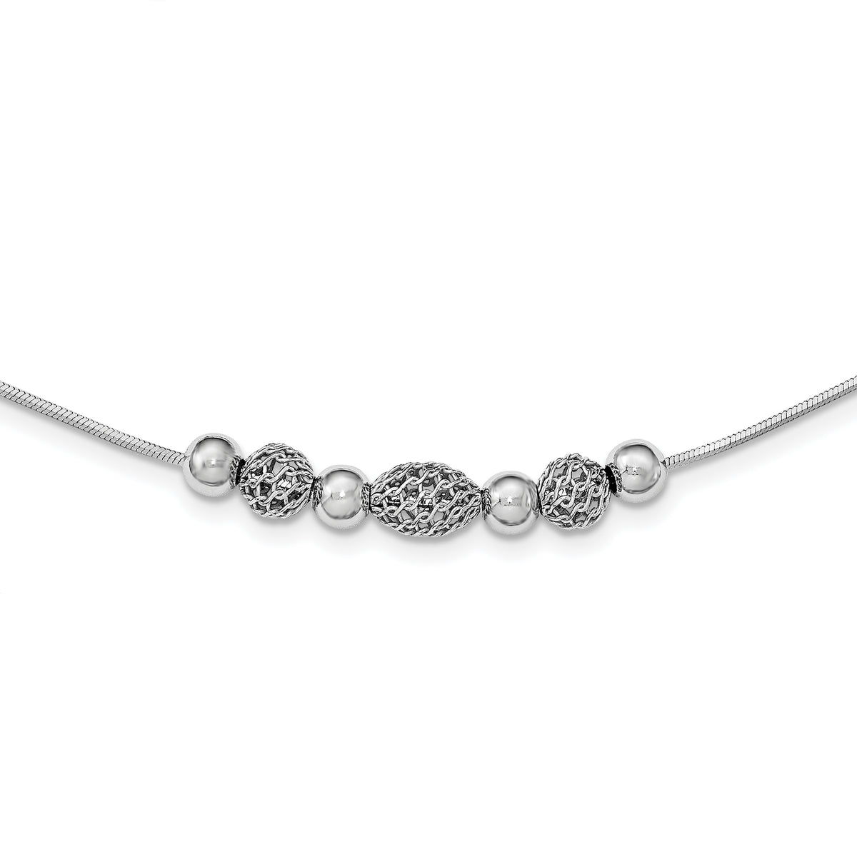 Sterling Silver Rhodium-plated Polished Filigree Bead Necklace