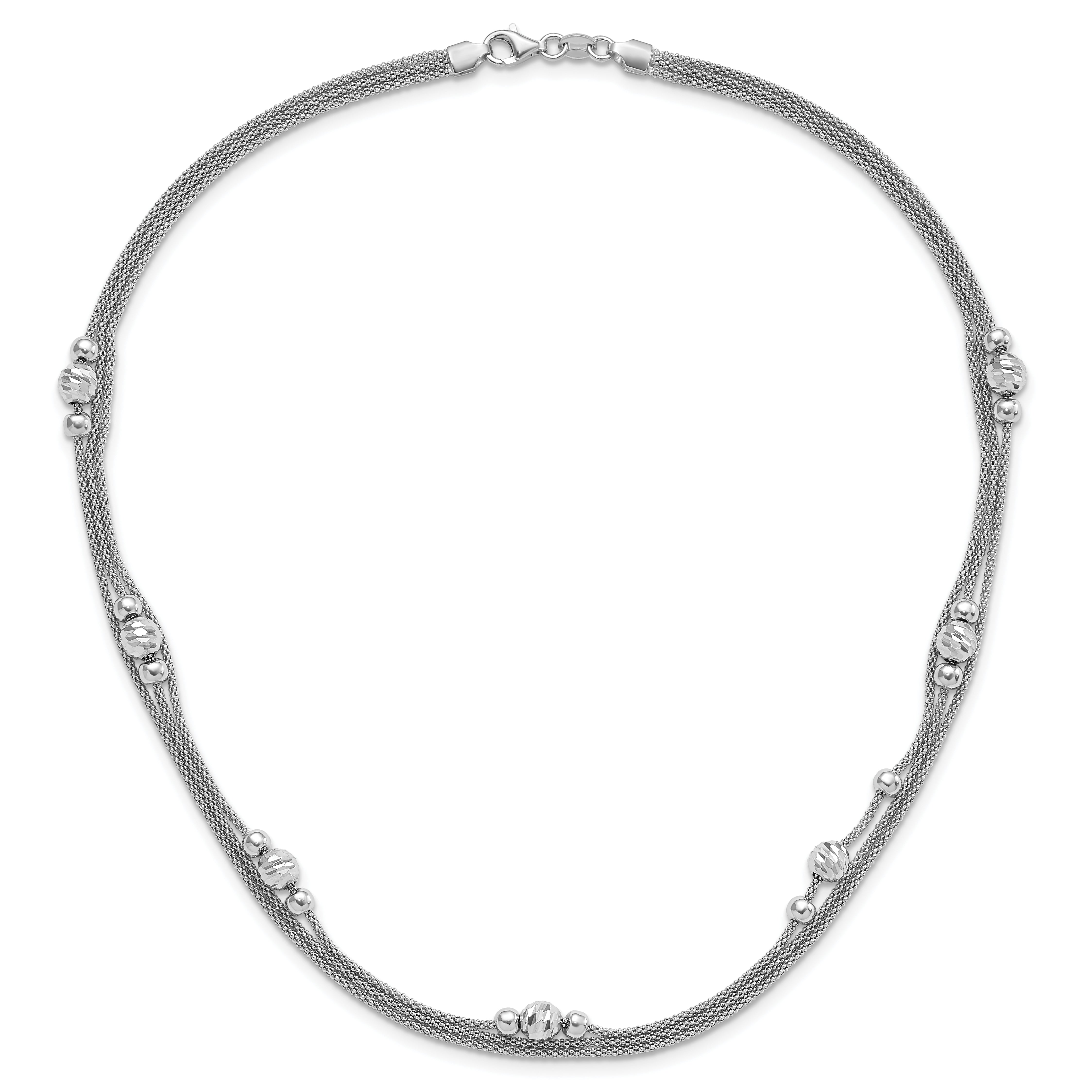 Sterling Silver Polished Fancy 3 Strand Diamond-cut Beaded Necklace