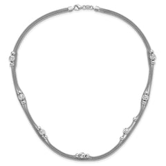 Sterling Silver Polished Fancy 3 Strand Diamond-cut Beaded Necklace