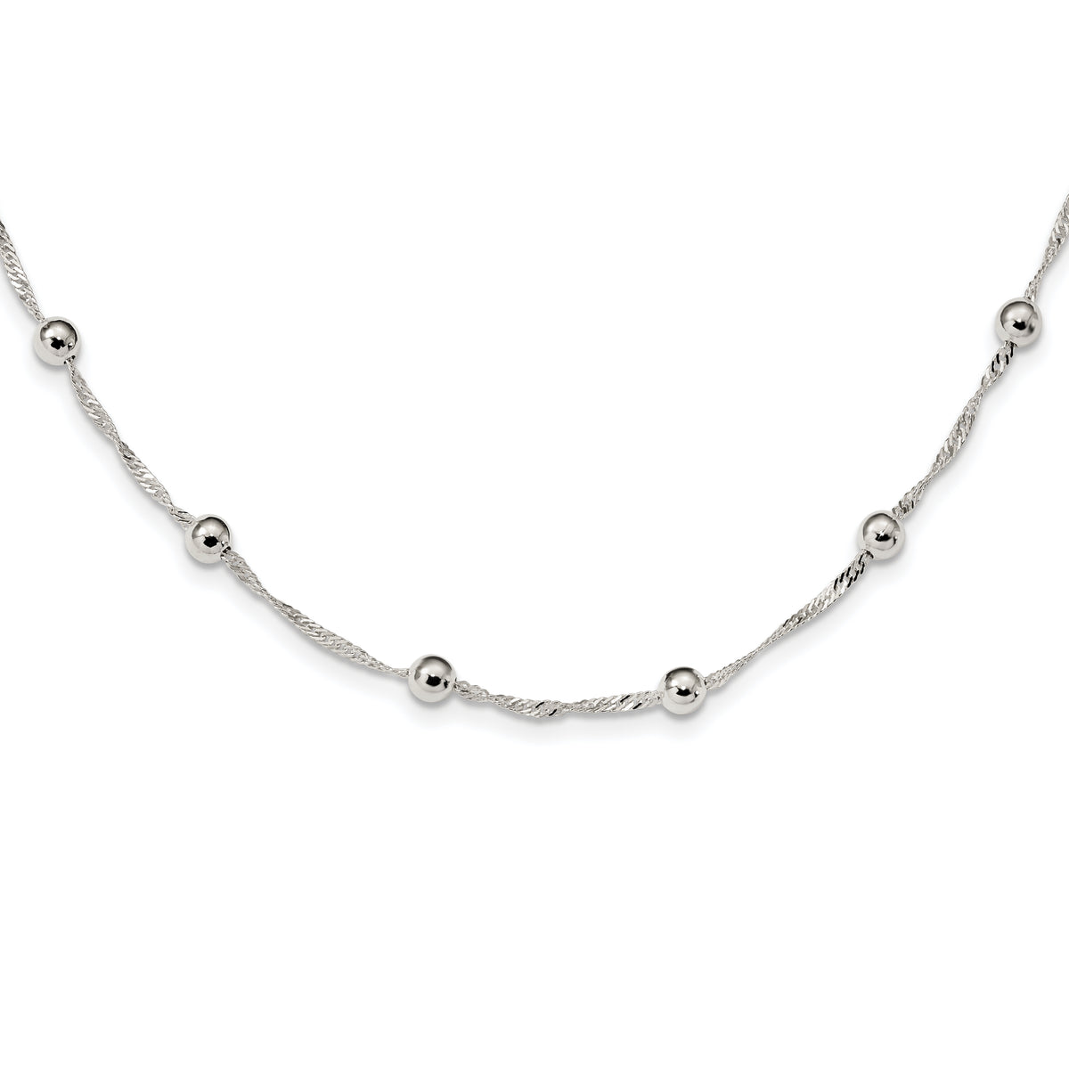 Sterling Silver Polished Beaded 18in Necklace