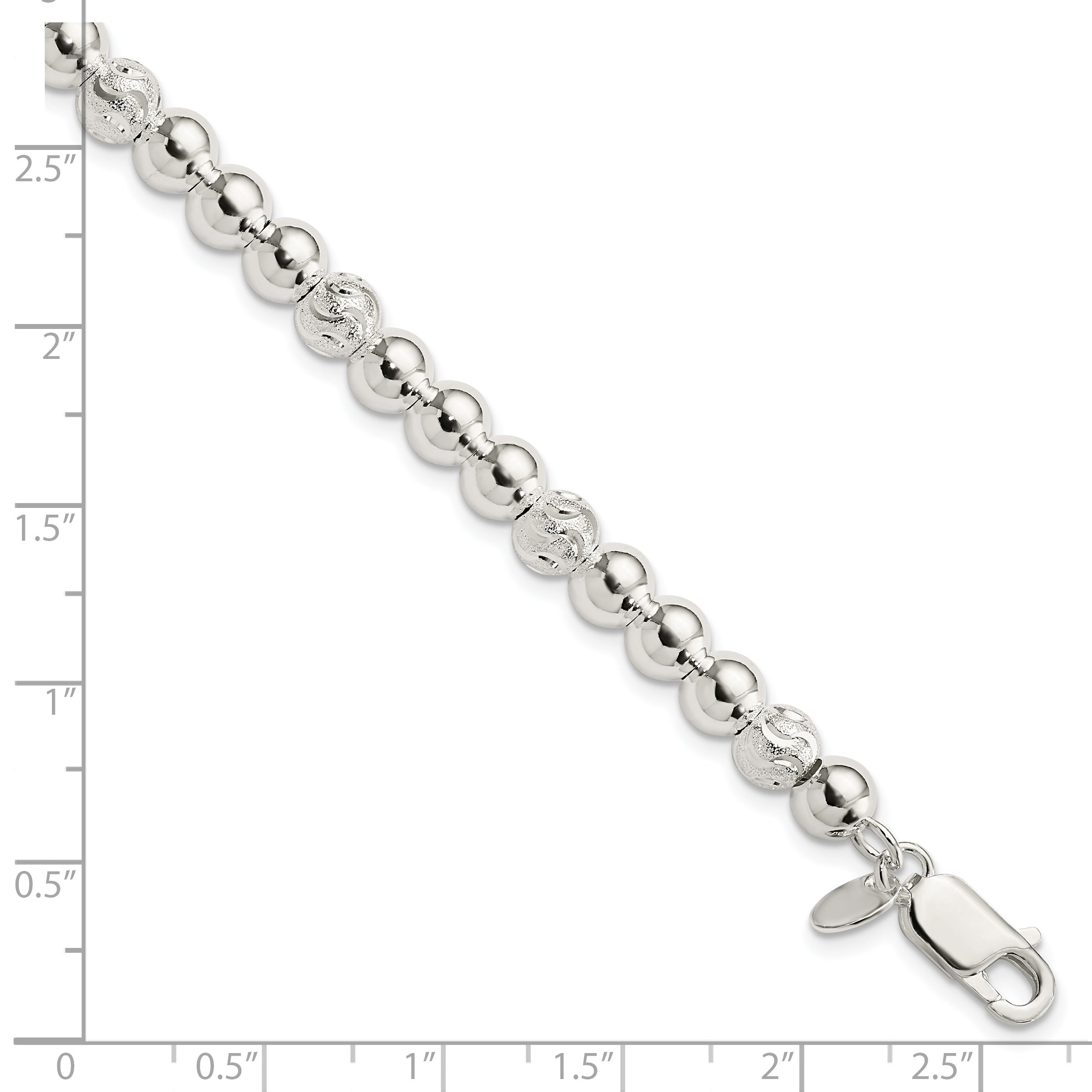 Sterling Silver Polished Diamond-cut Beaded Bracelet