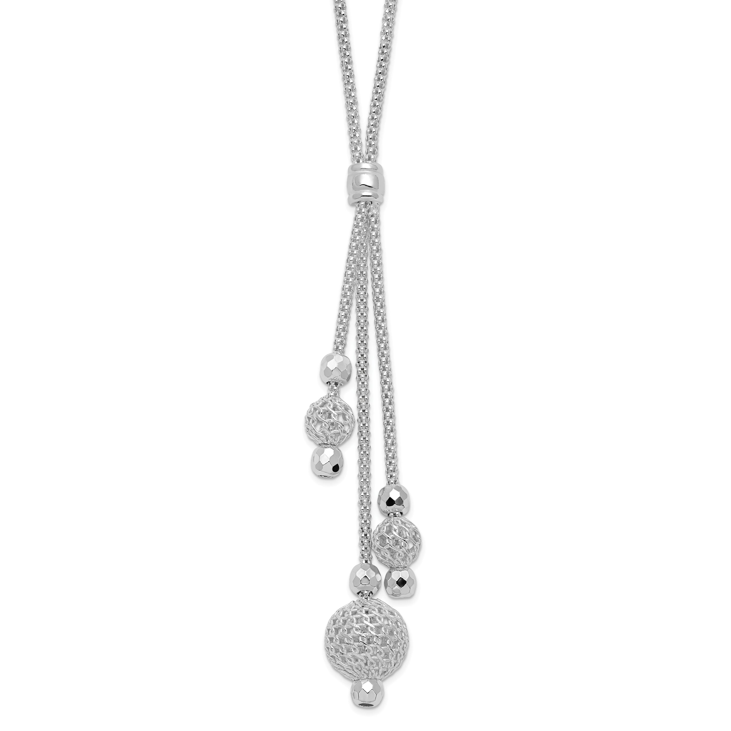 Sterling Silver Rhodium-plated Beaded Necklace