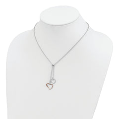 Sterling Silver Rose-tone Polished Textured 2-Heart Necklace