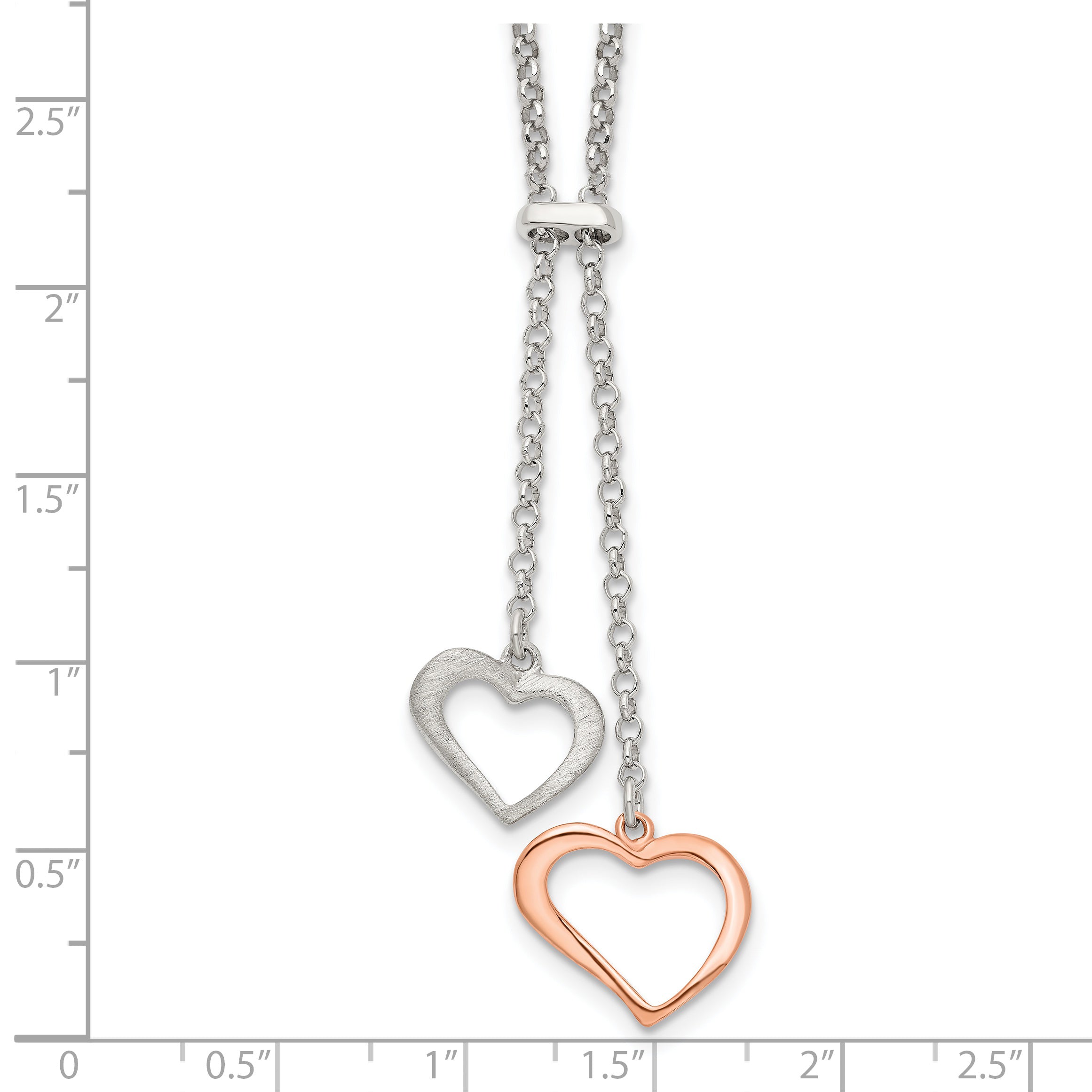 Sterling Silver Rose-tone Polished Textured 2-Heart Necklace