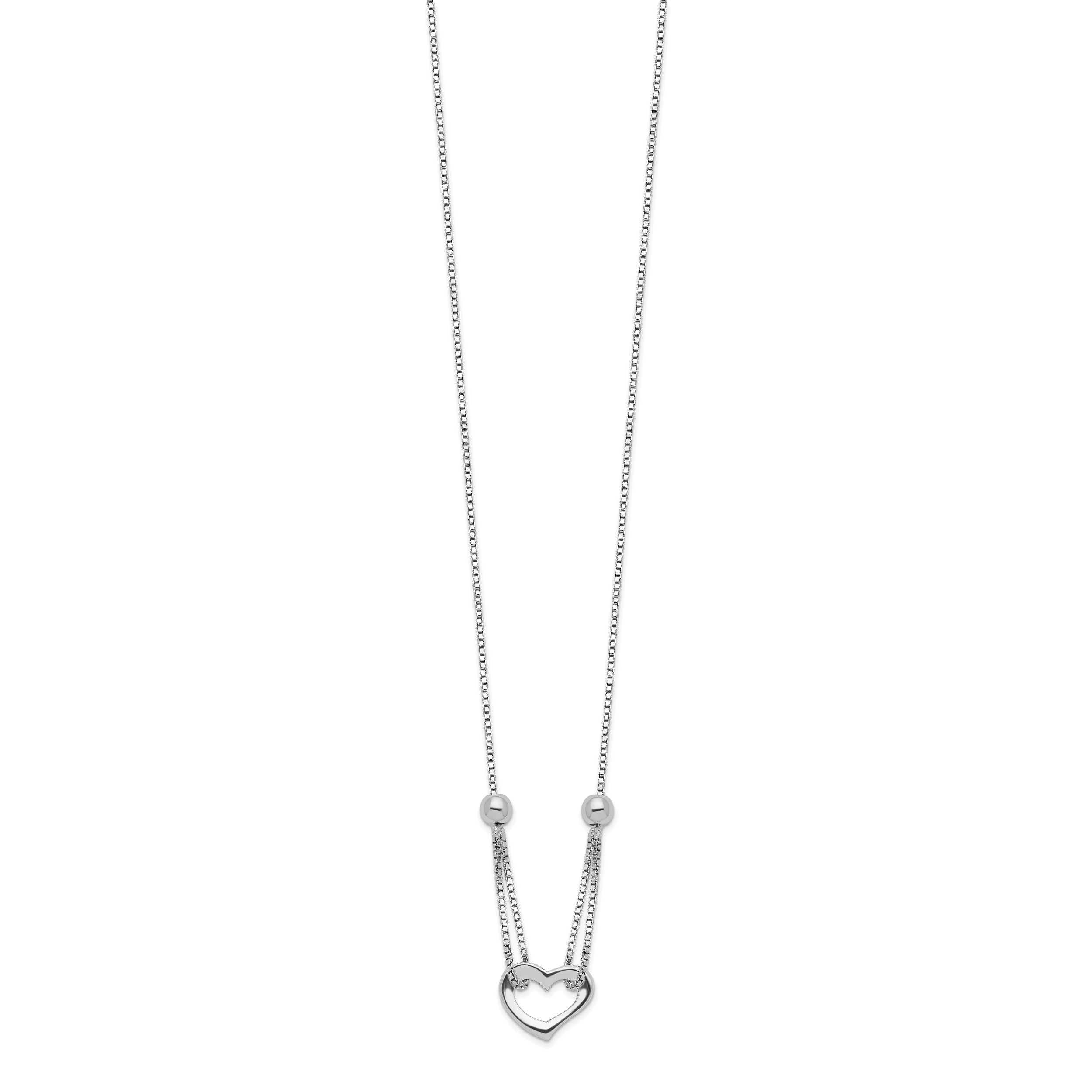 Sterling Silver Rhodium-plated Heart w/Box Chain Necklace