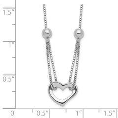 Sterling Silver Rhodium-plated Heart w/Box Chain Necklace