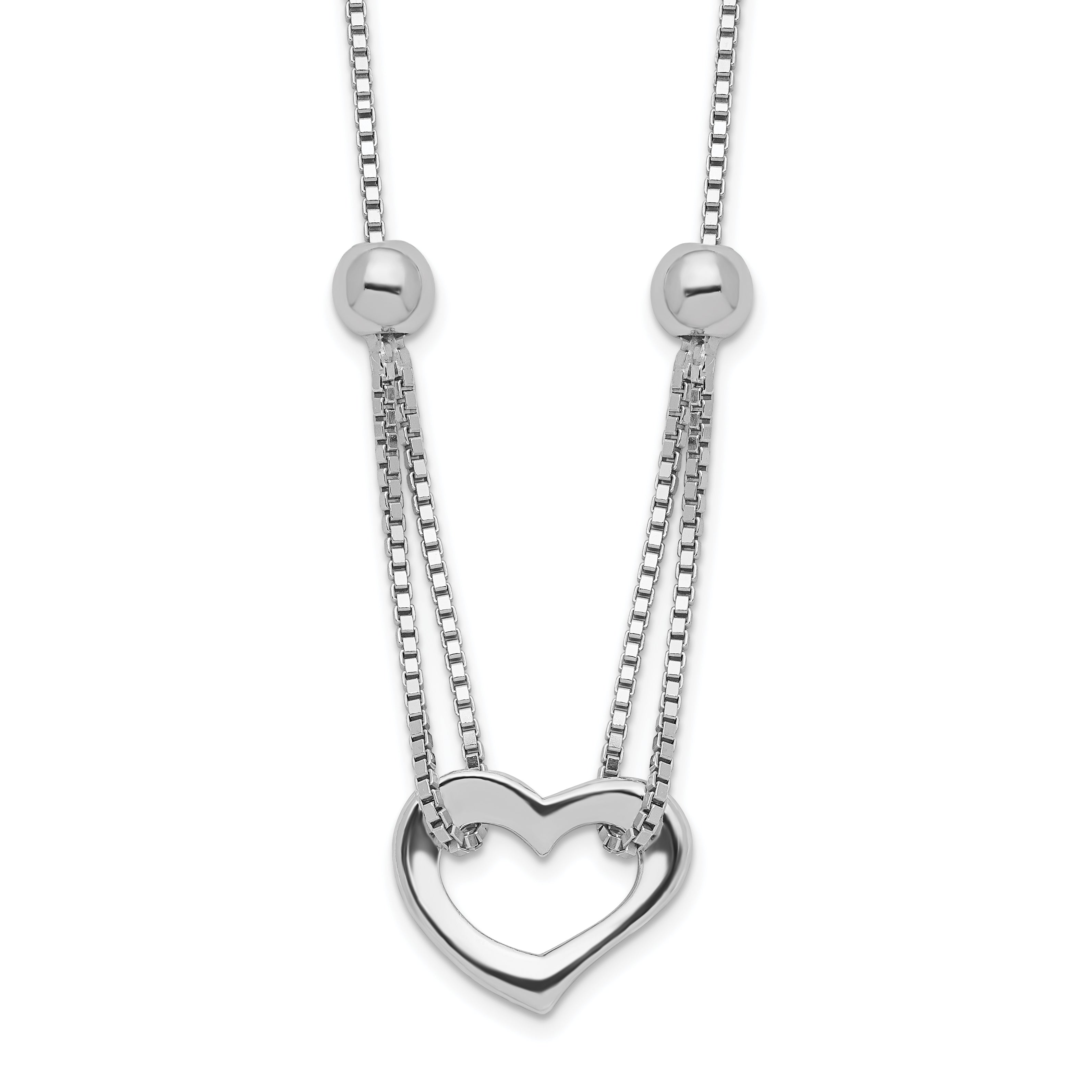 Sterling Silver Rhodium-plated Heart w/Box Chain Necklace