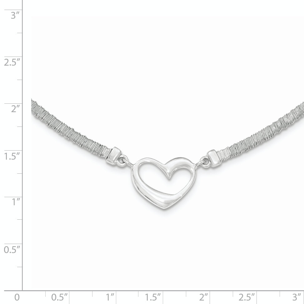 Sterling Silver 925 Polished Heart Necklace with Extender by Sophia Jewelers