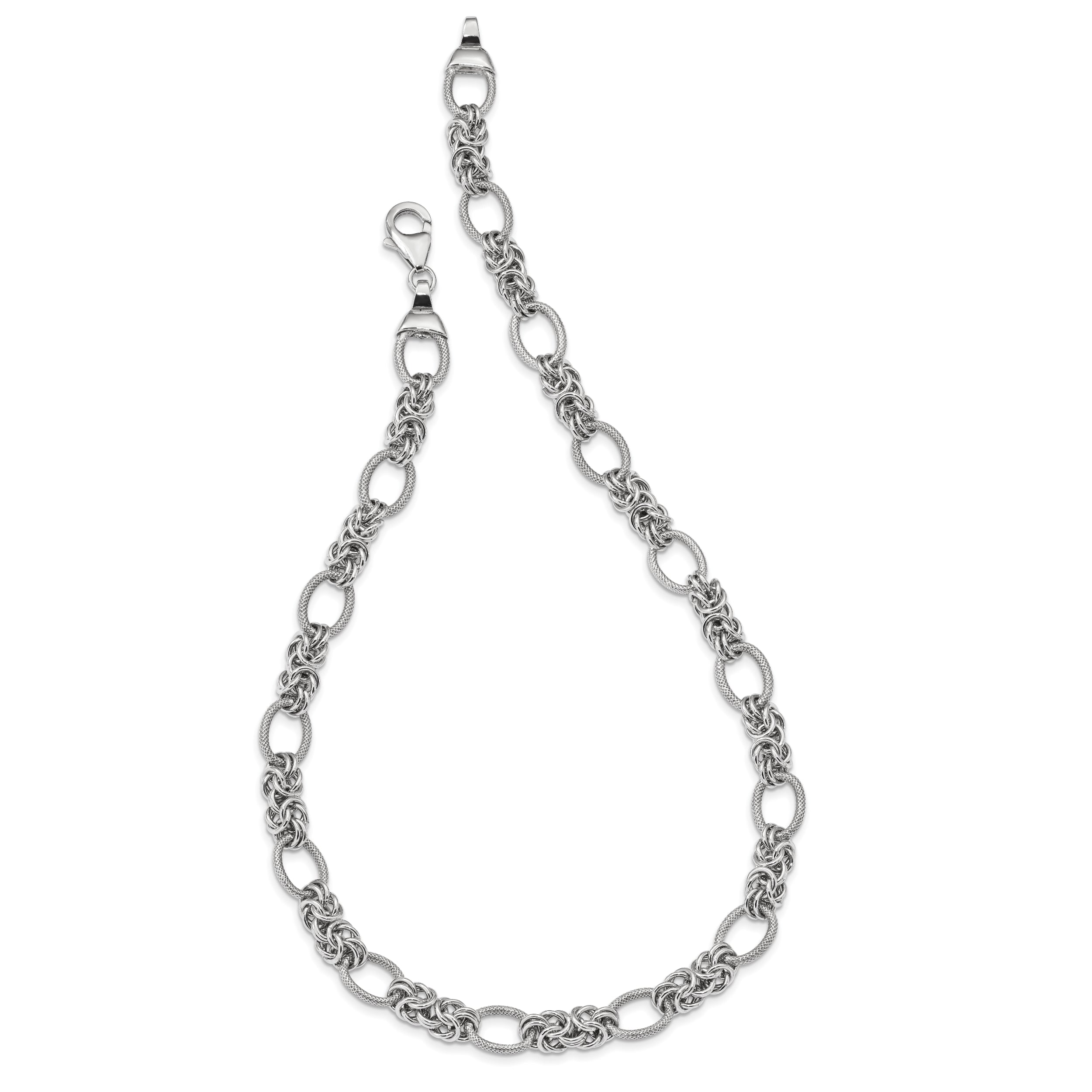 Sterling Silver Rhodium-plated Polished and Textured Necklace