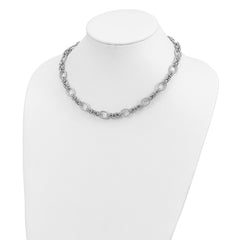 Sterling Silver Rhodium-plated Polished and Textured Necklace