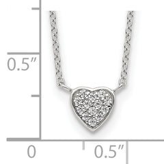 Sterling Silver Rhodium-plated Polished CZ Heart 16 inch Necklace