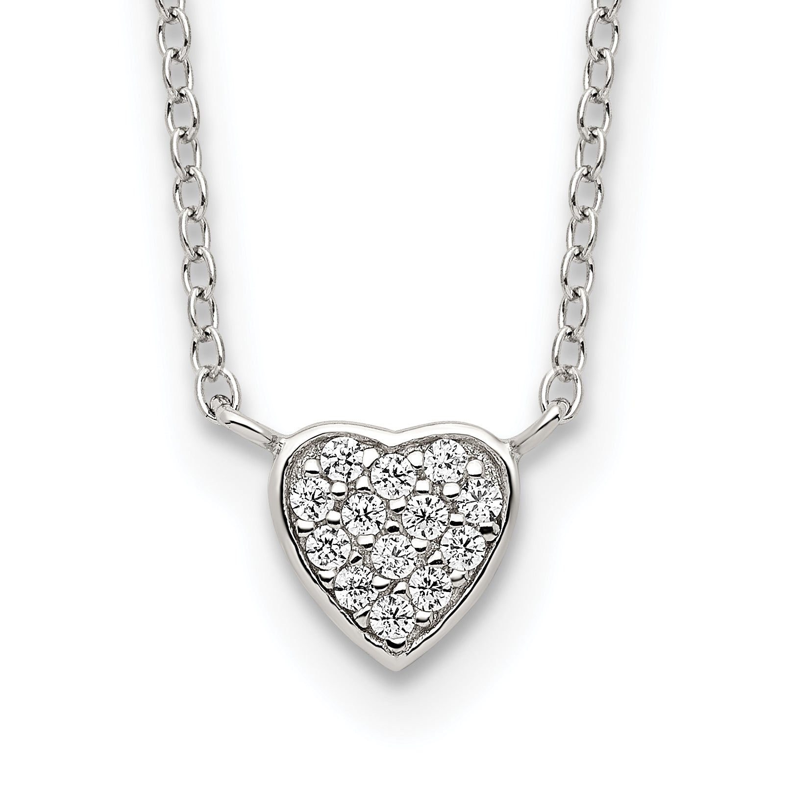 Sterling Silver Rhodium-plated Polished CZ Heart 16 inch Necklace