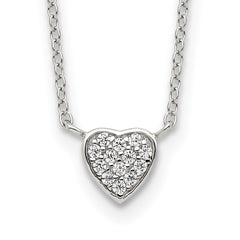 Sterling Silver Rhodium-plated Polished CZ Heart 16 inch Necklace