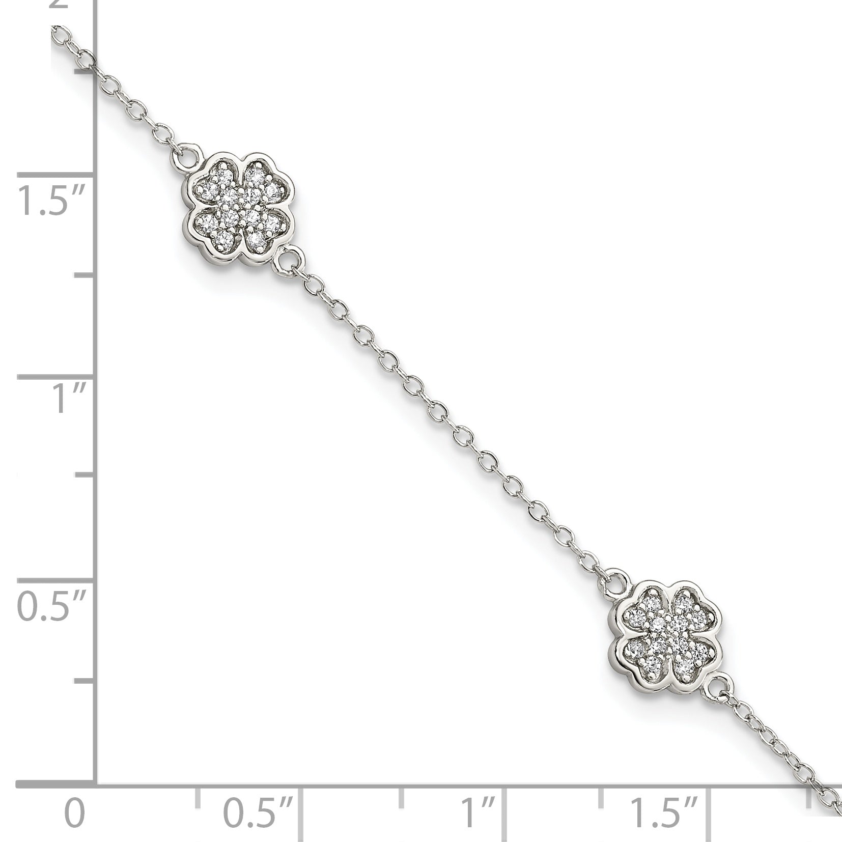 Sterling Silver Rhodium-plated Polished CZ Four Leaf Clover 7in Bracelet