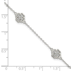 Sterling Silver Rhodium-plated Polished CZ Four Leaf Clover 7in Bracelet