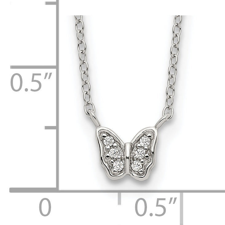 Sterling Silver Rhodium-plated Polished CZ Butterfly 16 Inch Necklace with 2 Inch extension