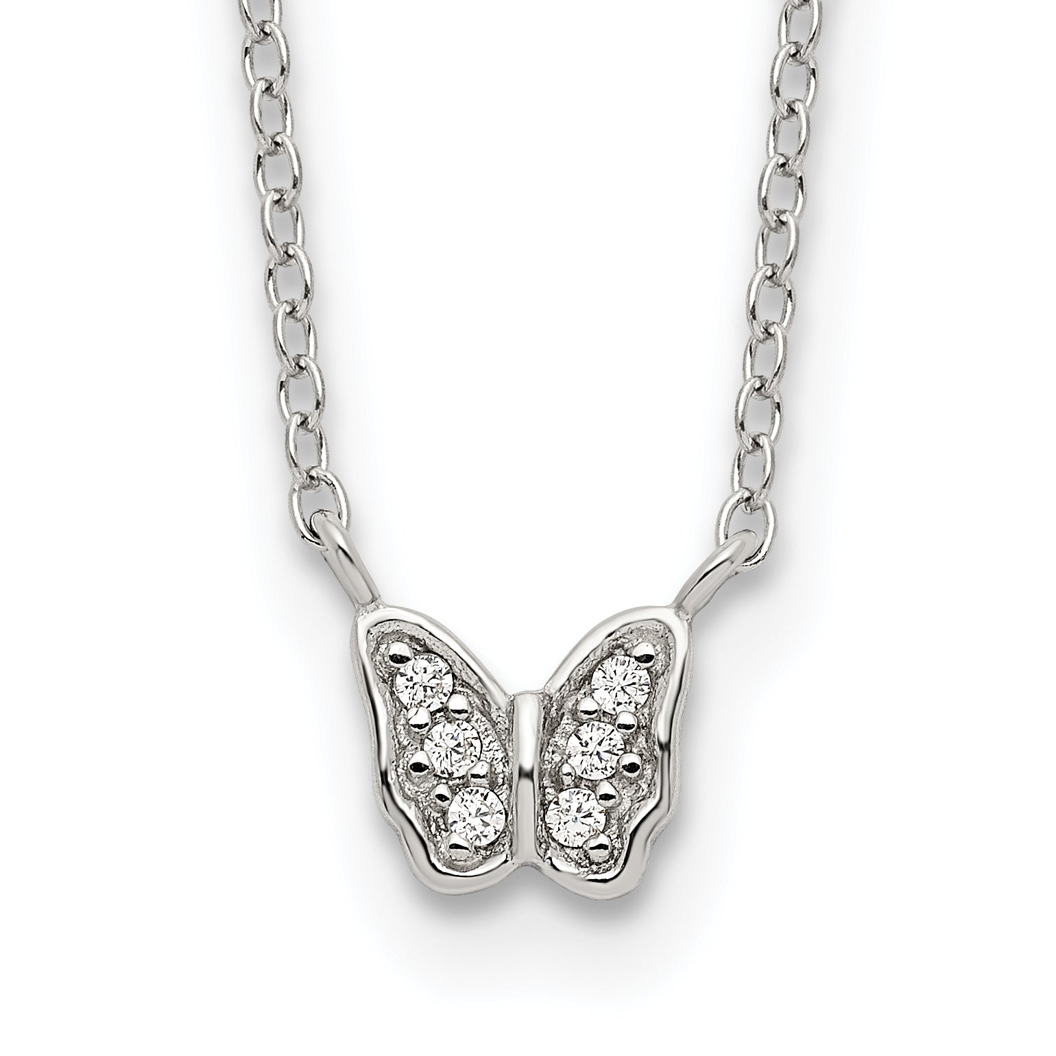 Sterling Silver Rhodium-plated Polished CZ Butterfly 16 Inch Necklace with 2 Inch extension