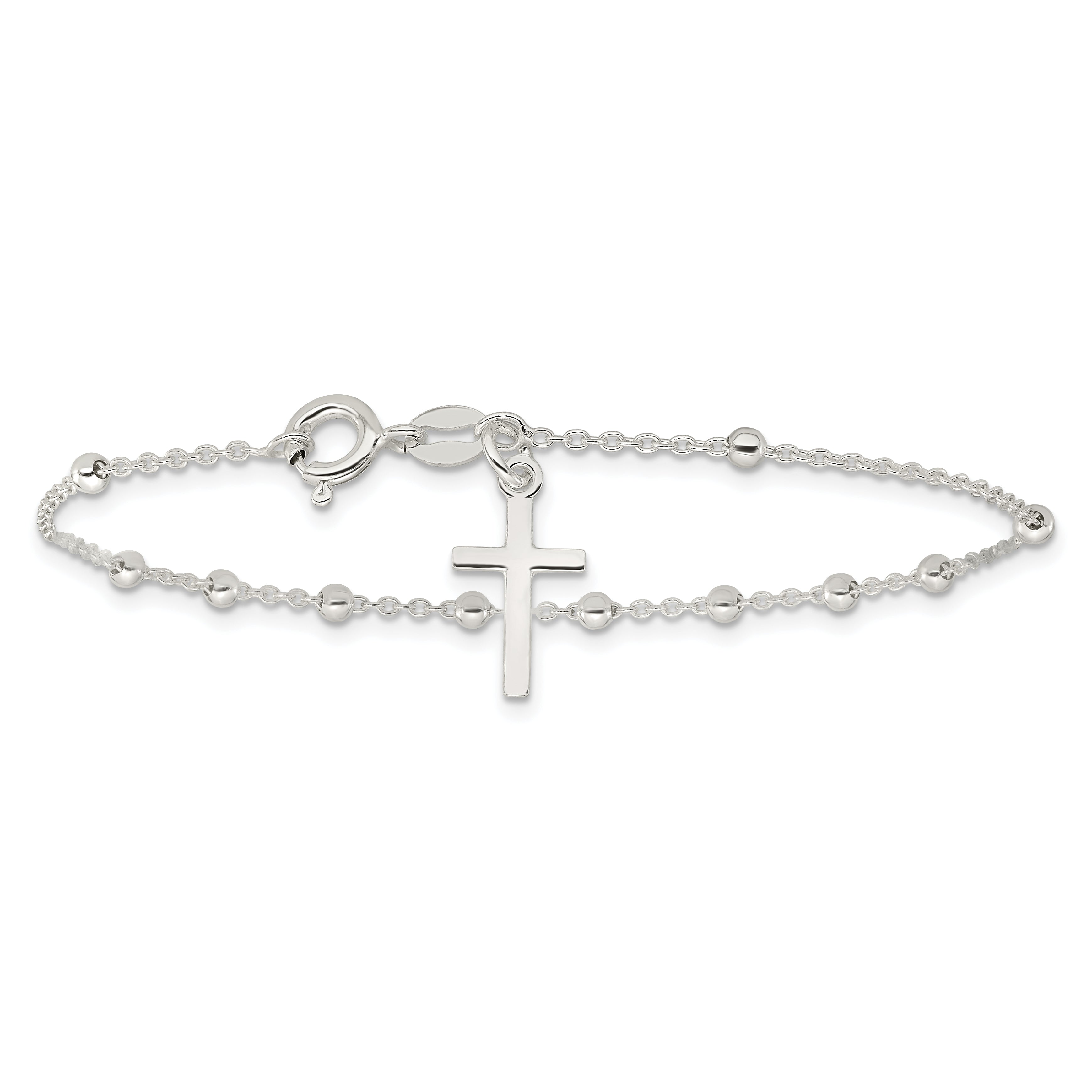 Sterling Silver Beaded Cross Charm Bracelet