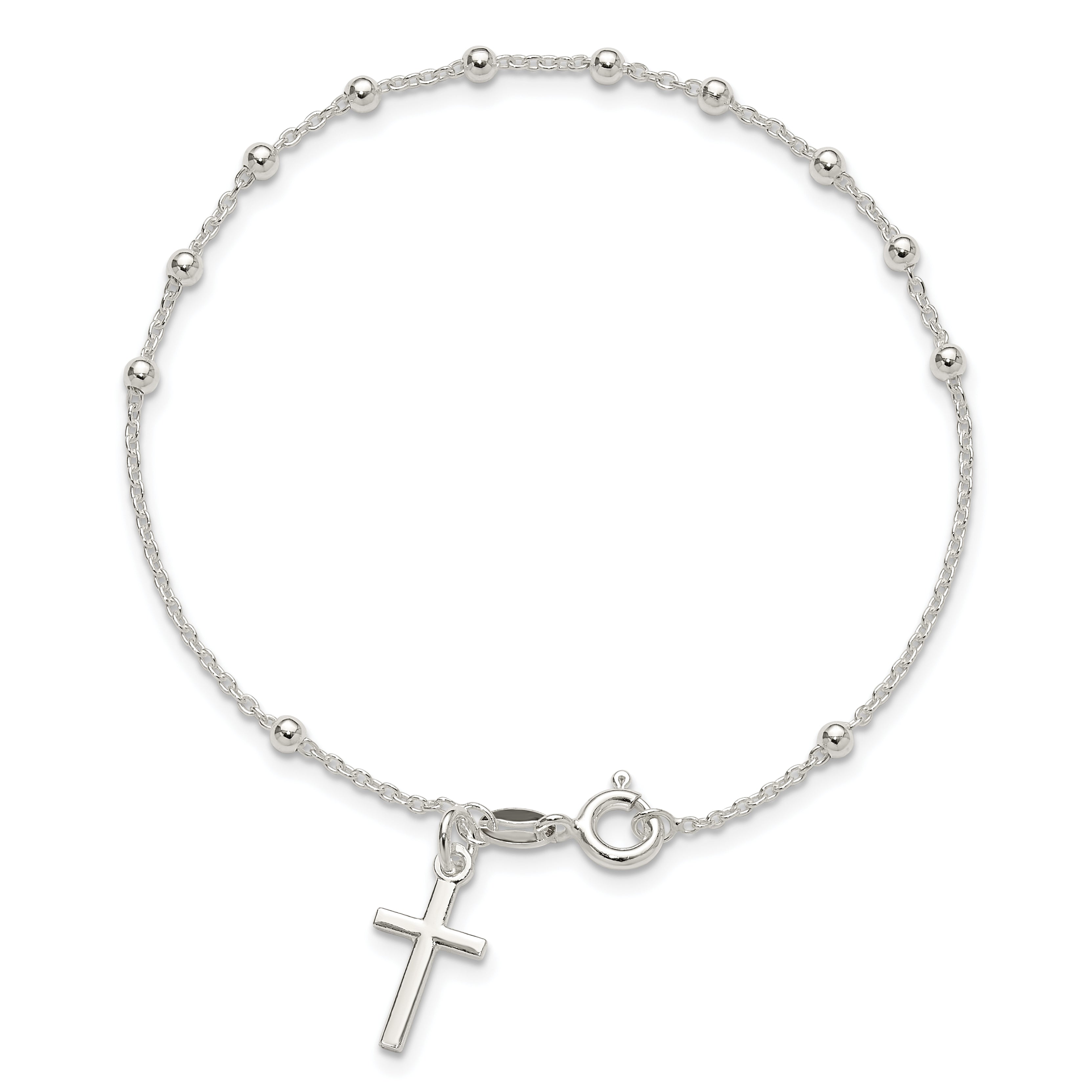 Sterling Silver Beaded Cross Charm Bracelet