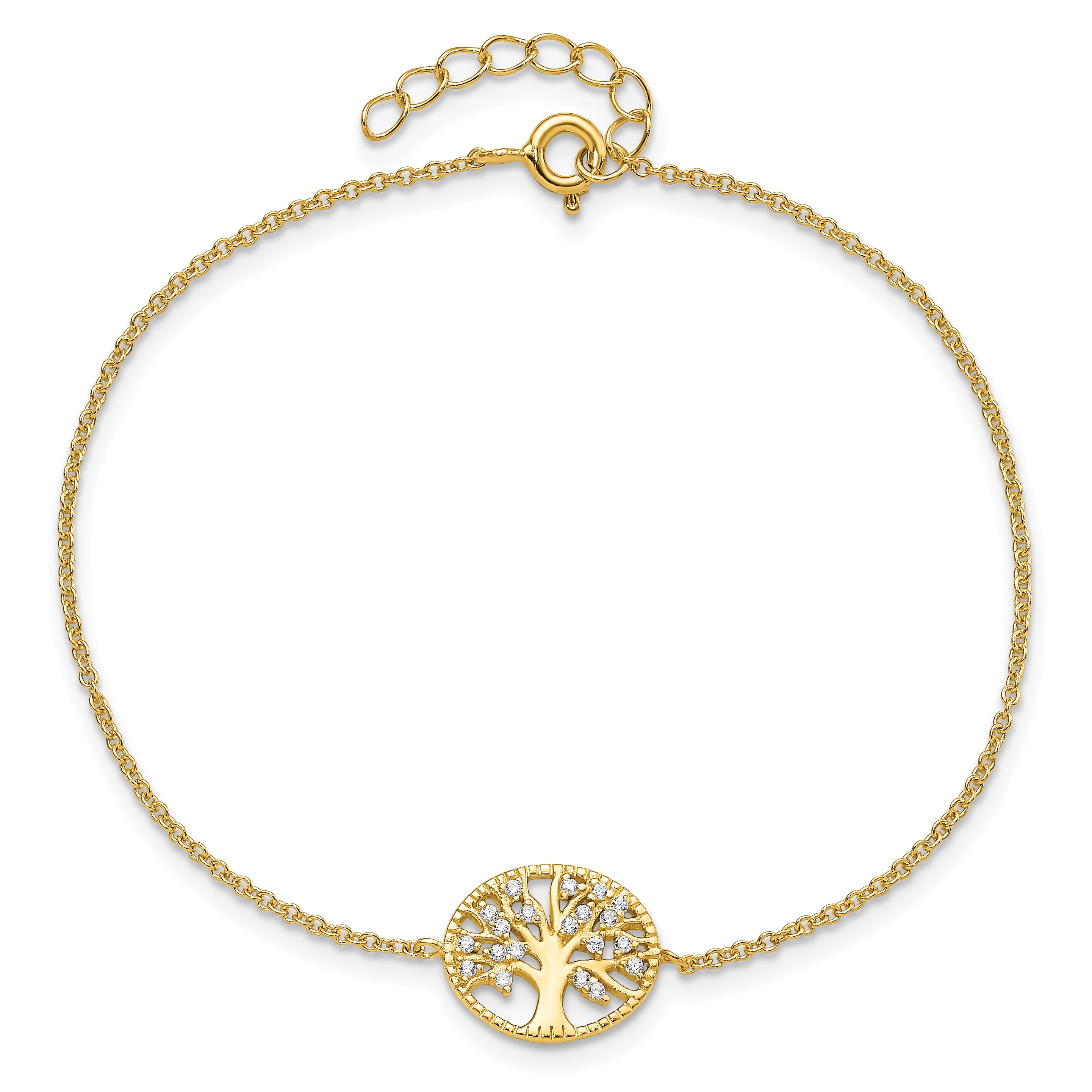 Sterling Silver Polished Gold-plated Tree with CZ Bracelet