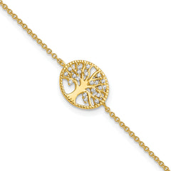 Sterling Silver Polished Gold-plated Tree with CZ Bracelet