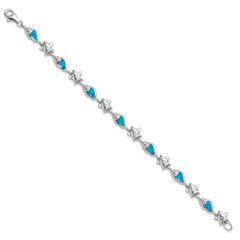 Sterling Silver Rhodium Starfish CZ and Created Opal Seashell 7.25 inch Bracelet