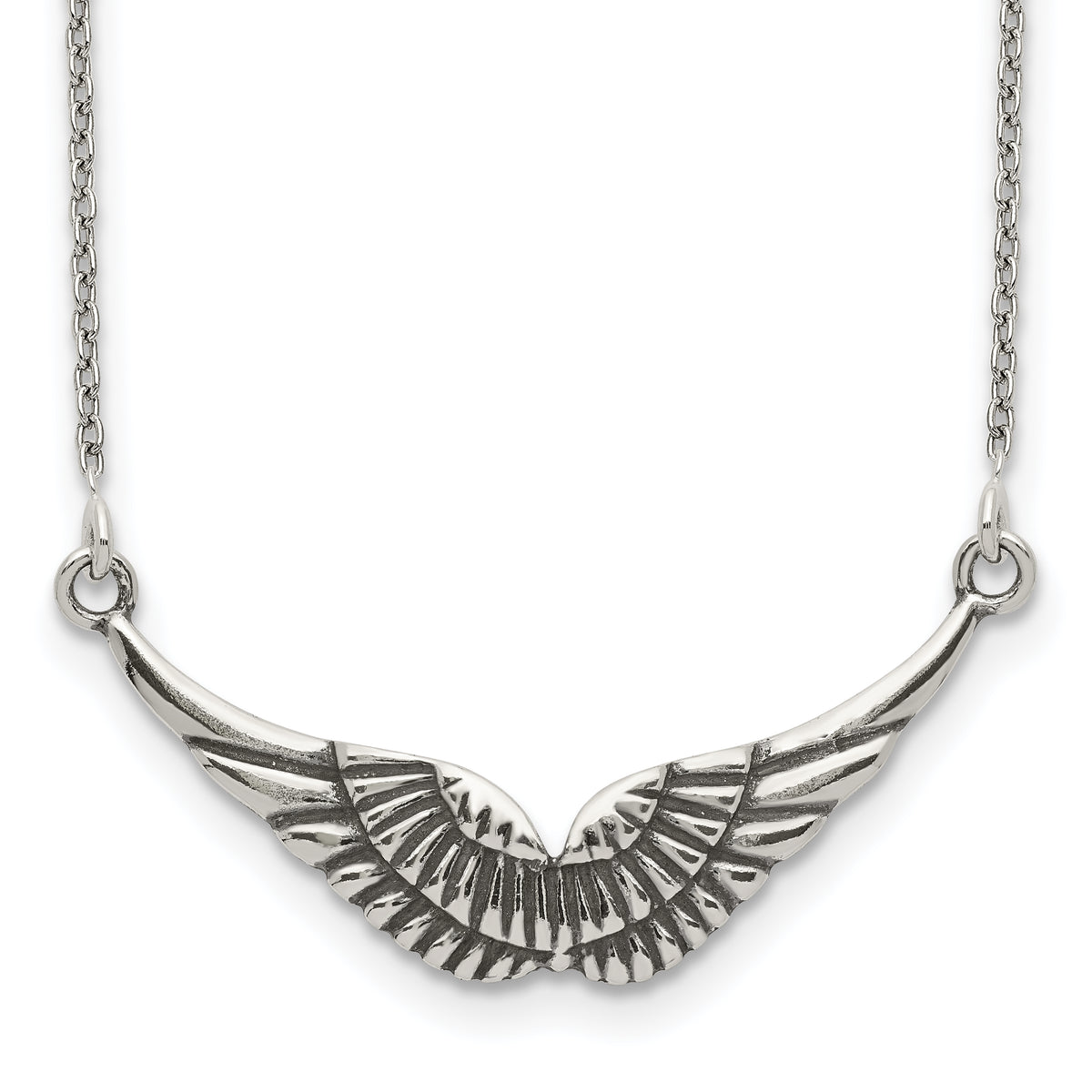 Sterling Silver Polished and Antiqued Wings Necklace