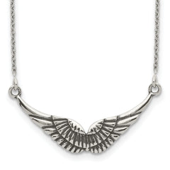 Sterling Silver Polished and Antiqued Wings Necklace