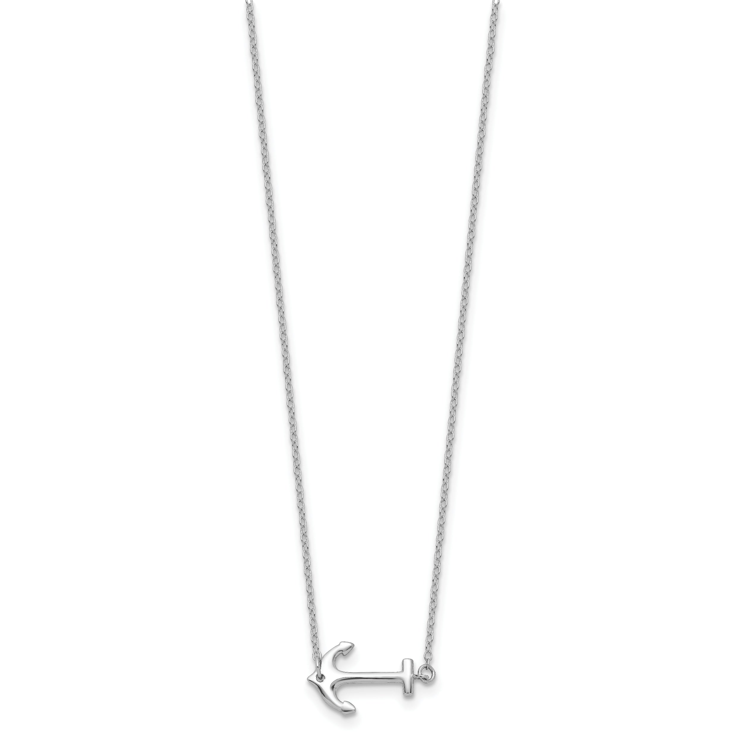 Sterling Silver Rhodium-plated Anchor 16 inch with a 2 inch extention Necklace