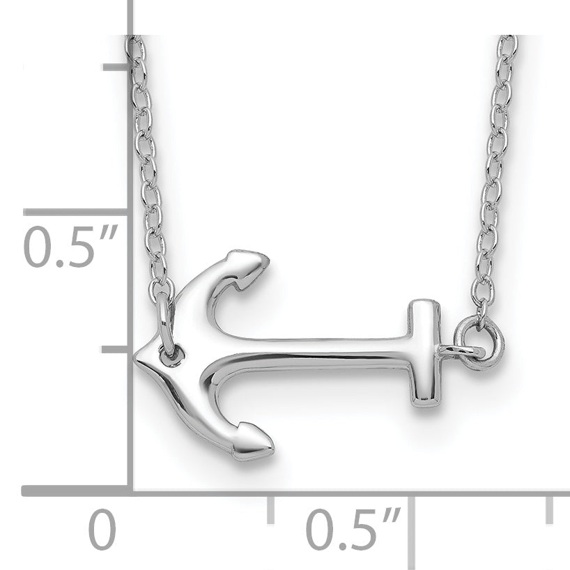 Sterling Silver Rhodium-plated Anchor 16 inch with a 2 inch extention Necklace