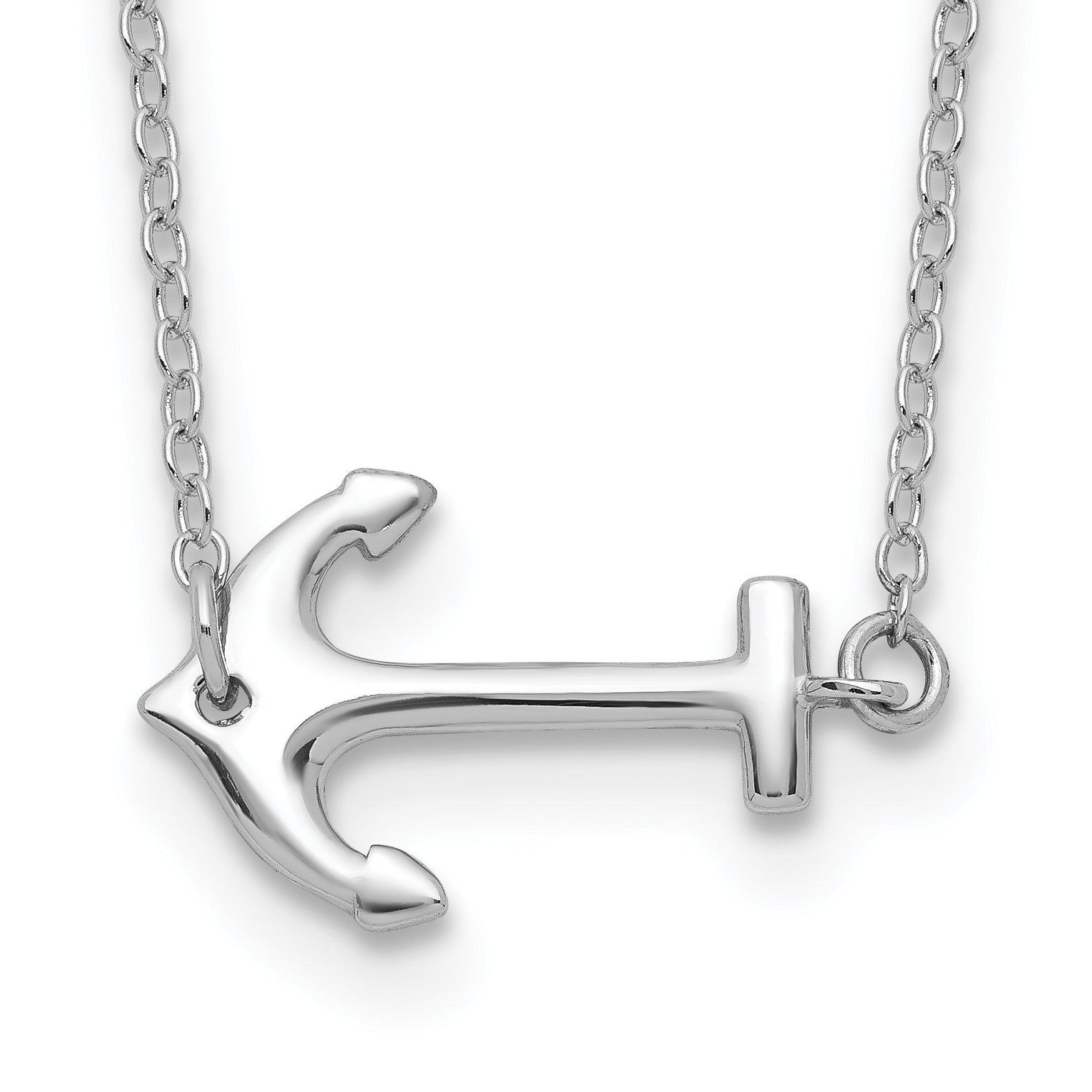 Sterling Silver Rhodium-plated Anchor 16 inch with a 2 inch extention Necklace