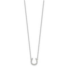 Sterling Silver Polished CZ Horseshoe w/ 1 inch ext Necklace