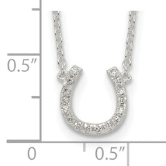 Sterling Silver Polished CZ Horseshoe w/ 1 inch ext Necklace