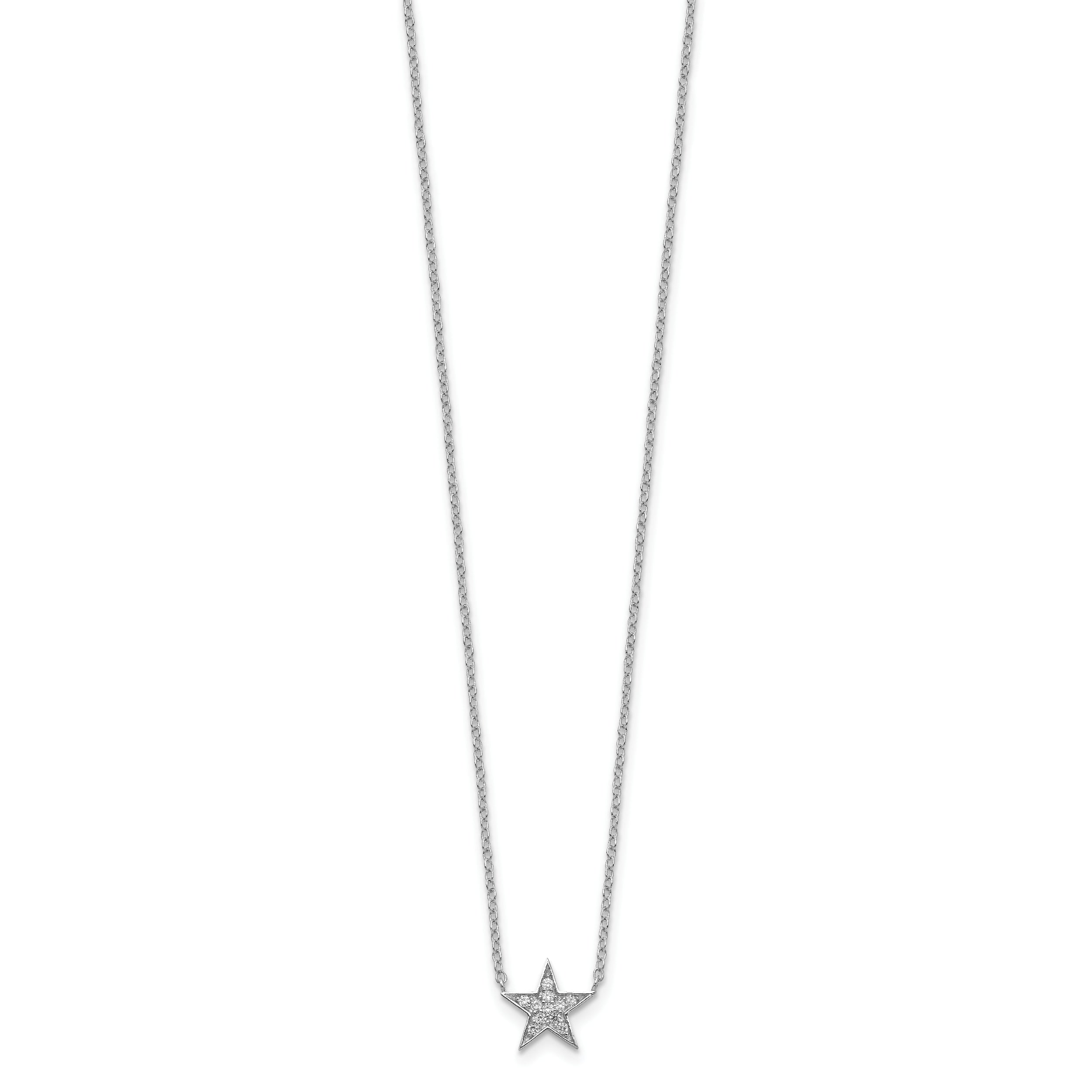 Sophia Jewelers 925 Sterling Silver CZ Star Necklace Rhodium-Plated Elegance