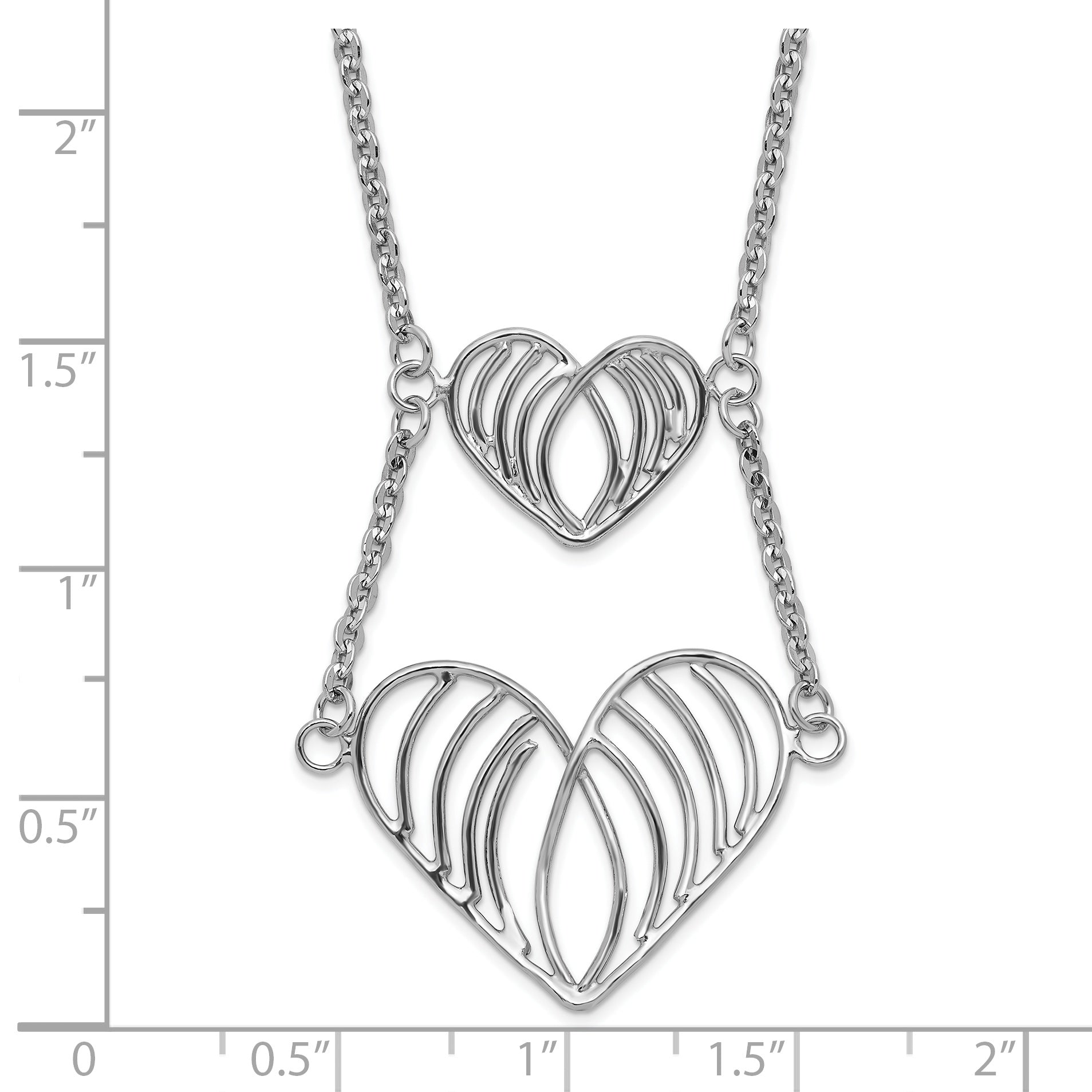 Sterling Silver Rhodium-Plated Polished Open Wire Hearts Necklace