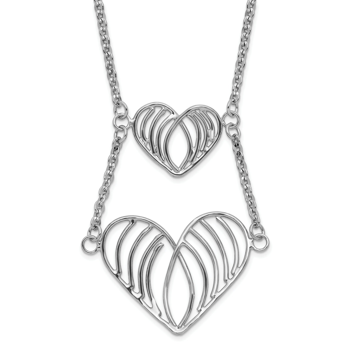 Sterling Silver Rhodium-Plated Polished Open Wire Hearts Necklace