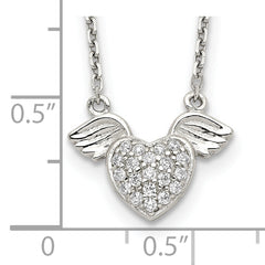 Sterling Silver Rhodium-plated Polished CZ Heart w/Wings 16 inch Necklace